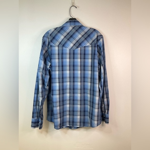 RAFTER C Blue Plaid Pearl Snap Front Western Yoke Long Sleeve Shirt, sz MD - Picture 3 of 8